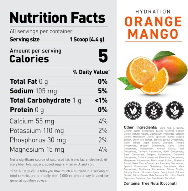 Kaged Electrolyte Hydration Powder Hydracharge Orange Mango Sports Drink for Men and Women Pre, Post, Intra Workout Supplement 60 Servings
