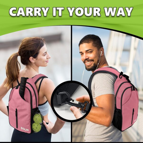 Pickleball Bag - Pickleball Bags for Women Men, Crossbody Sports Backpack – Adjustable Sling Bag with Hanging Fence Hook