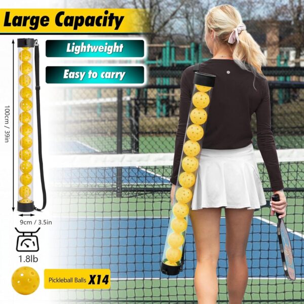 Pickleball Picker Upper Holds 14 Balls, Pickleball Ball Picker Hopper Tube, Pickleball Pickup Tube - Lightweight Pickleball Retriever Collector with Shoulder Strap