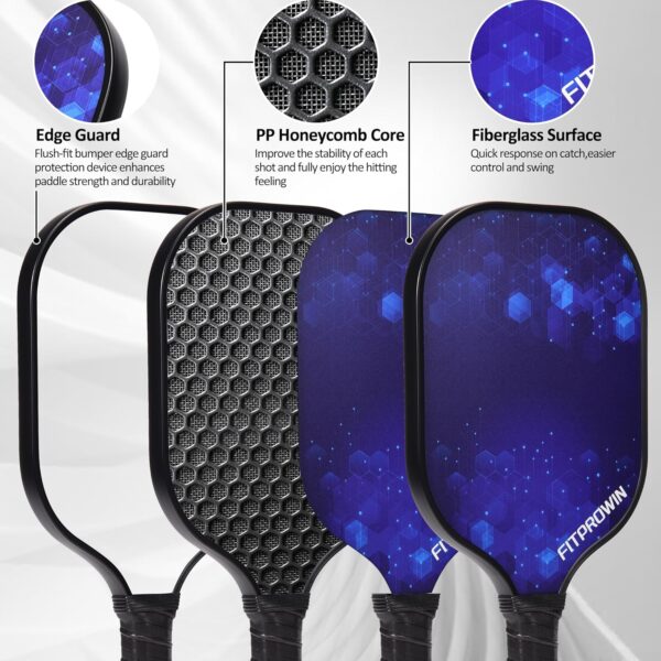 FITPROWIN Pickleball Paddles, Carbon Fiber & Fiberglass Hybrid Face Pickleball Rackets, Lightweight Pickle Ball Paddle with Ribbed Non-Slip Cushion Grip, 4 Balls, Portable Bag
