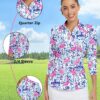 WOWENY Women's 3/4 Sleeve Athletic Golf Shirts Quarter Zip Pullover Collared T-Shirt Workout Print Tennis Top