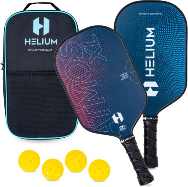 Helium Pro Carbon Fiber Pickleball Paddle Set of 2 - USAPA Certified Pickleball Paddles, High-Spin Texture, Lightweight Honeycomb Core (2 Paddles, 4 Balls, 1 Sports Bag)
