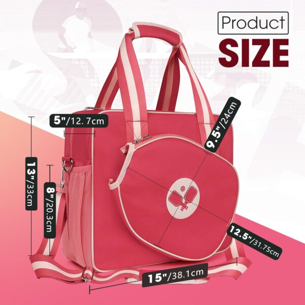 Newluck Pickleball accessories Tote Bag for Women Men with Paddle Cover Pocket External Ball Bag and Adjustable Shoulder Strap Fence Hook