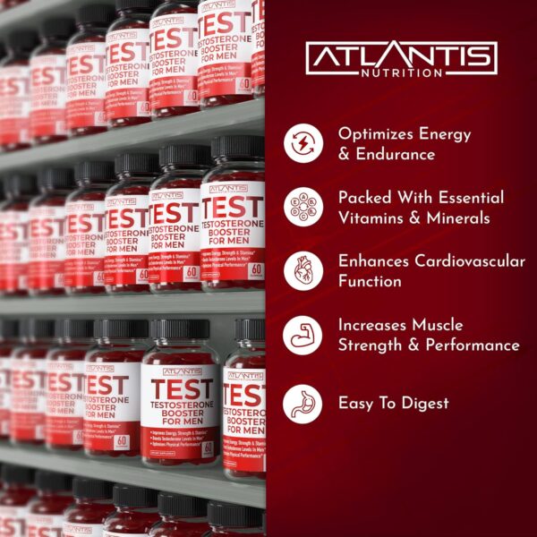 Atlantis Nutrition Testosterone Booster For Men Gummies - Male Enhancement, Boosts Energy, & Optimizes Physical Performance Formulated w/Tribulus, Horny Goat Weed, Saw Palmetto, Maca Root - 60 Gummies