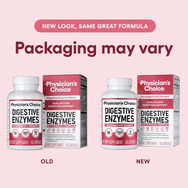 Physician's CHOICE Digestive Enzymes - Multi Enzymes, Organic Prebiotics & Probiotics for Digestive Health & Gut Health - Meal Time Discomfort Relief & Bloating - Dual Action Approach - 60 CT