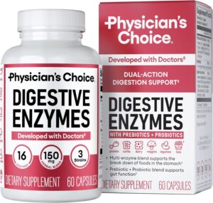 Physician's CHOICE Digestive Enzymes - Multi Enzymes, Organic Prebiotics & Probiotics for Digestive Health & Gut Health - Meal Time Discomfort Relief & Bloating - Dual Action Approach - 60 CT