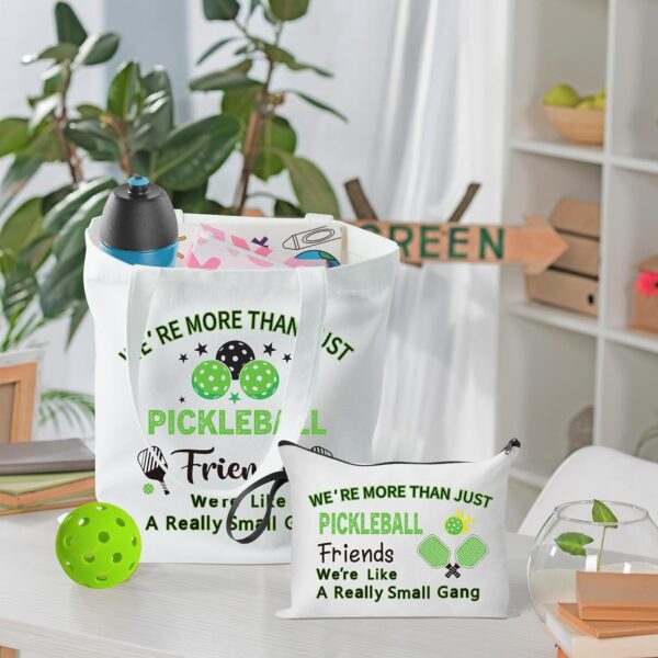 Y1tvei Pickleball Canvas Tote Bag - 2Pcs Pickleball We're More Than Just Friends Cosmetic Tote Bag Set, Reusable Grocery Folding Shopping Bag, Funny Unique Pickleball Gifts for Women Pickleball Lovers