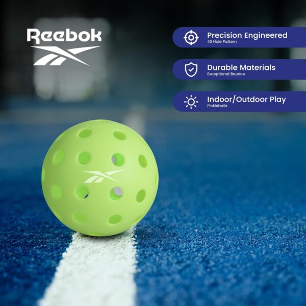 Reebok - Pickleball Set for 2 Players, Fiberglass Power Paddles with 13mm Polypropylene Core, Comfort Grip Handles, Aero Flight Balls, Ideal for Sports and Enthusiasts