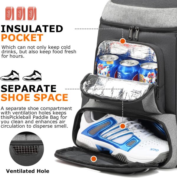 Pickleball Bag for Women & Men Pickleball Backpack with Shoe Compartment & Insulated Pocket Sports Backpack for Paddels, Balls, Accessories