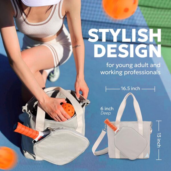 Pickleball Bag - Large Gray Canvas Tote Bag for Women and Men, Fits 2 Pickle Ball Paddles & Shoe Storage, Adjustable Strap, Fence Hook, Pickleball Gifts & Accessories