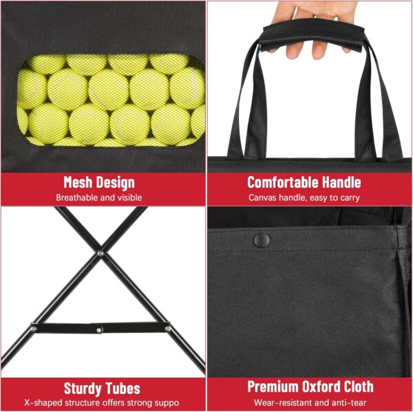 Pickleball Tennis Ball Hopper Tennis Basket Foldable Pickleball Ball Holder Caddy with Wheels Removable Bag Portable Tennis Ball Picker Cart Holds 170 Tennis Balls or 140 Pickleballs