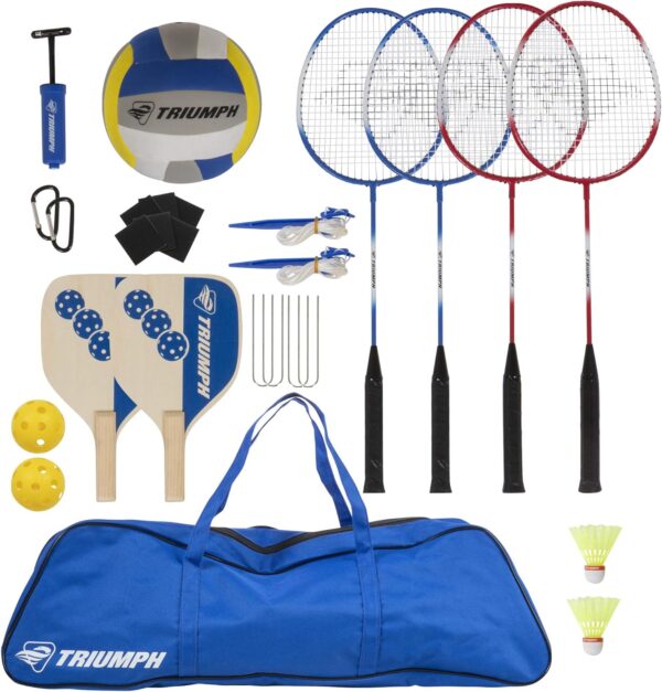 Triumph Sports Multi-Sport Versatile Combo Outdoor Game Net Set Includes Volleyball, Badminton, and Pickleball, Blue (35-7510-2)