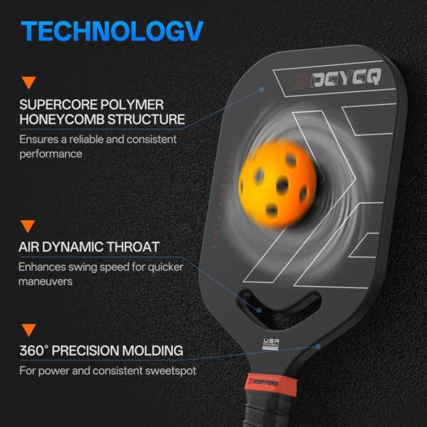 Pickleball Paddles, Carbon Fiber Pickleball Paddle with a 13mm Polypropylene Honeycomb Core, Increased Power and Spin - USAPA Approved