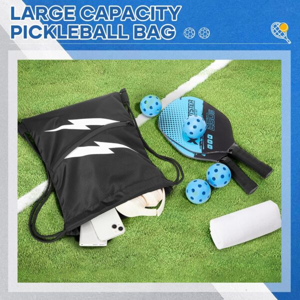 suwasp Black Drawstring Backpack Pickleball Bag for Women, Waterproof Drawstring Gym Bag for Men, Pickleball Paddles String Bag Sackpack for Sport