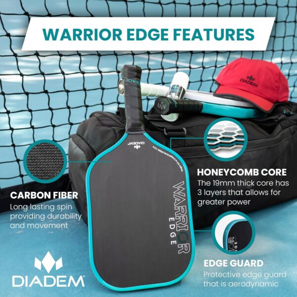 Diadem Warrior Edge Pickleball Paddles | Etched Carbon Face for Max Spin, 16mm Aero Guard, Comfort Max Grip, 16mm Honeycomb Core, Midweight 8oz | Indoor/Outdoor | USAPA Approved