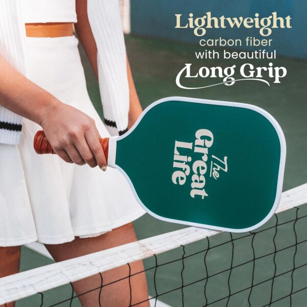 Premium Pickleball Paddle | Carbon Fiber | Beginner Friendly | 6in. Handle | Honeycomb Core | Lightweight | Single Paddle + Paddle Cover Included | Retro & Stylish