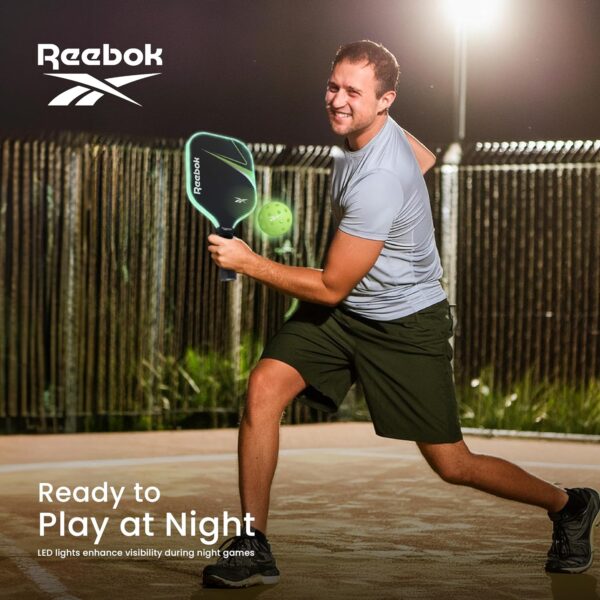 Reebok - LED Pickleball Set for 2, Includes 2 Fiberglass Paddles with 5" Cushion Grip and 2 Light-Up Balls, Perfect for Night Play (Red)