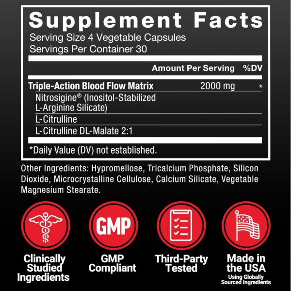 FORCE FACTOR Nitric Oxide Booster, Fast-Acting Formula with L-Arginine, Boosts Nitric Oxide Levels, Maximize Muscle Pumps, Enhance Endurance, Improve Circulation, 120 Capsules