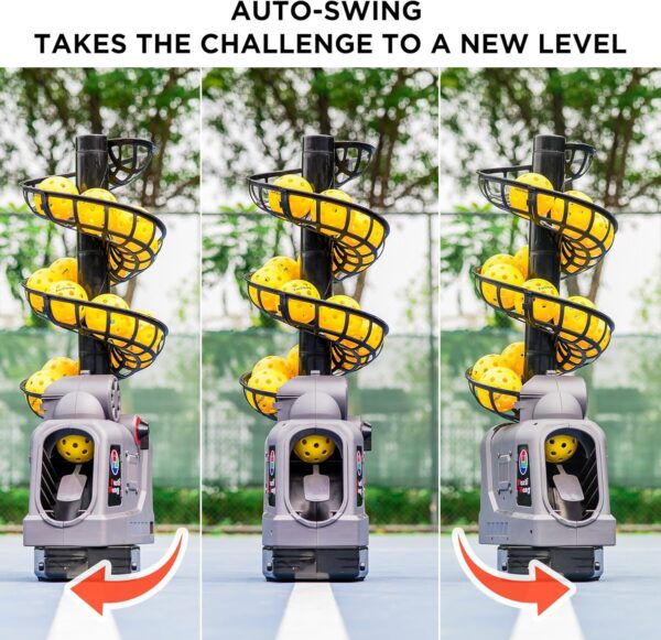 681PBH Pickleball Machine with Auto Swing, 3 Angles & 4 Speeds Adjustable, Portable Pickleball Launcher for Indoors & Outdoors Practice, Powered by Power Bank/Batteries/AC Power, for Beginners