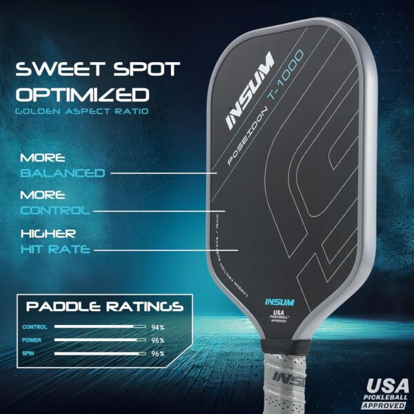 81I9XNNbYbL._AC_SL1500_.jpg Pickleball Paddles, Carbon Fiber Pickleball Paddle with Power Polymer Core, USAPA Approved, Pro Pickleball Rackets for Ultimate Spin & Consistency, Come with Cover