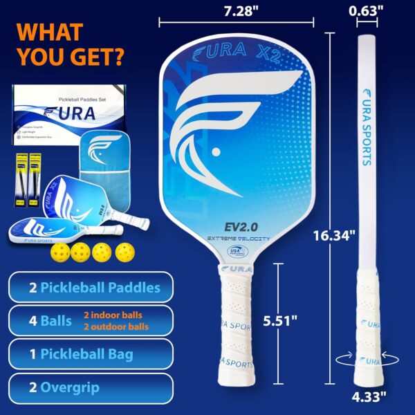 Pickleball Paddles Set of 2, 2025 USAPA Approved Pickleball Set, Graphite+Fiberglass Infused Lightweight Pickle Ball Rackets 2 Pack, highGrit, Reinforced 16mm Core, 1 Bag, 4 Balls, 2 Grips, 2 Paddles