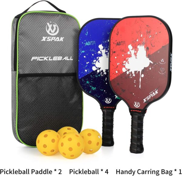 XS XSPAK Pickleball Paddles Sets, USAPA Graphite Face/Carbon Fiber and Polypropylene Honeycomb Core, Anti-Slip Sweat-Absorbing Soft Cushion Grip, Pickleball Set of 2 with 2-4 Balls and 1 Bag/Backpack