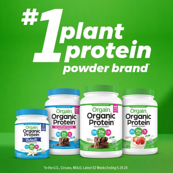 Orgain Organic Vegan Protein + 50 Superfoods Powder, Creamy Chocolate Fudge - 21g Plant Based Protein, 9g Prebiotic Fiber, No Lactose, Gluten Free, No Added Sugar, 2.02 lb (Packaging May Vary)