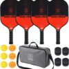 YC DGYCASI Pickleball Paddles Set of 4, USAPA Approved Pickleball Set, 4 Carbon Fiber Pickleball Rackets, 3 Outdoor Balls, 3 Indoor Balls, 4 Replacement Grip, 1 Bag for Women and Men