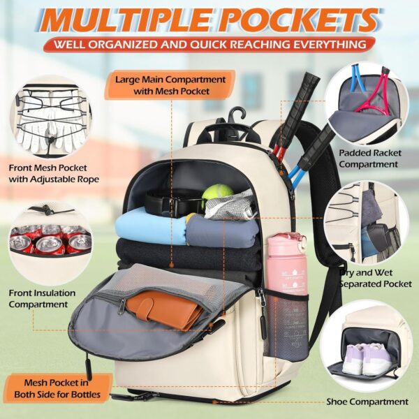 IGOLUMON Tennis Bag Tennis Backpack for Women and Men Racket Bags Holds 2 Racket Insulated Pocket Ventilated Shoe Compartment
