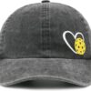 Pickleball Hat, Funny Pickleball Gifts, Adjustable Embroidered Heart Pickle Ball Baseball Cap for Men Women Black