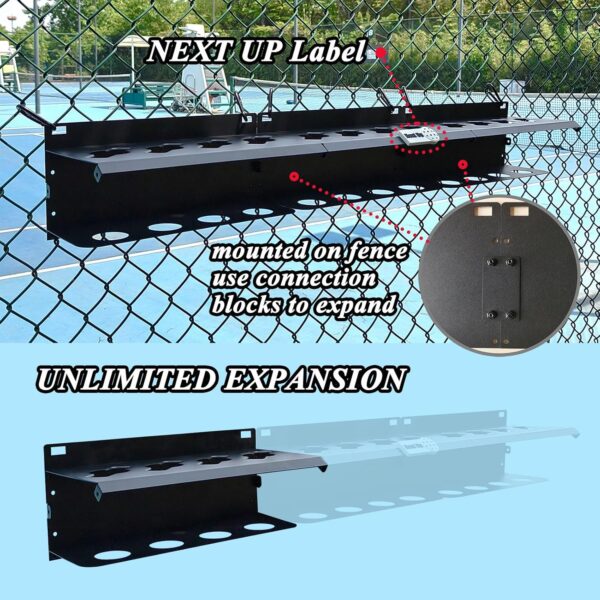 Pickleball Paddle Rack, 4/8/12-Paddle Holder, with Label to Track Next Up Players, Multiple Racks are Spliced to Achieve Expansion, Fence or Wall Mount, Steel, Black