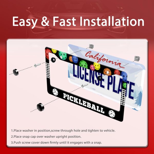 Personalized License Plate Frame Pickleball Stainless Steel Accessory Colored Balls License Plate Holder Funny Car Decorative 2 Holes Screws Fits Us Standard License Plates 12.2 X 6.3 In For Men Women