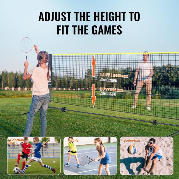 VEVOR Badminton Net, Height Adjustable Volleyball Net, 606 x 155 x 103 cm, Foldable Pickleball Net, Tennis Net Set with Poles, Stand, Bag, Rackets, Nylon Shuttlecocks, Badminton Net Set