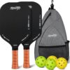 Pickleball Set of 2, Edgeless Pickleball Paddles with Real 3K Carbon Surface for Spin & Control, 16MM Enhanced Pickle Ball Paddles Set with Balls