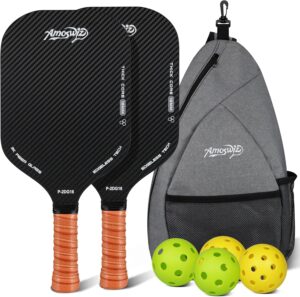 Pickleball Set of 2, Edgeless Pickleball Paddles with Real 3K Carbon Surface for Spin & Control, 16MM Enhanced Pickle Ball Paddles Set with Balls