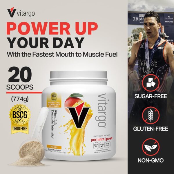 Vitargo Carbohydrate Powder | Feed Muscle Glycogen 2X Faster | 1 LB Mango Pre Workout & Post Workout Recovery Powder| Carb Supplement for Recovery, Endurance, Gain Muscle Mass
