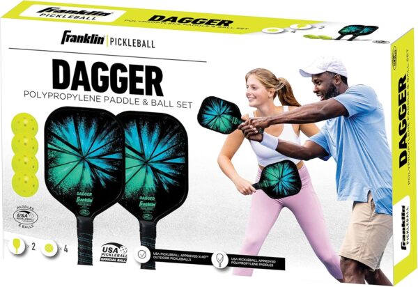 Franklin Sports Pickleball Paddle and Ball Set - (2) Dagger Fiberglass Rackets + (4) X-40 Balls - USA Pickleball (USAPA) Approved - 2 Player Set