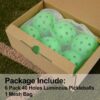 Pickleball Balls, 6 Pack Outdoor Glow in The Dark Pickleballs with Mesh Bag, Luminous Gifts, Light Up Green, High Visibility & Durable for Training