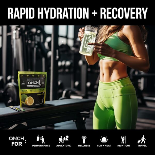 QNCH Superfruit HYDRATION + RECOVERY - Lemon Lime - Electrolyte Drink Mix Single Serve Hydration Powder Packets | Non-GMO, Gluten Free, Vegan | 15 Sticks