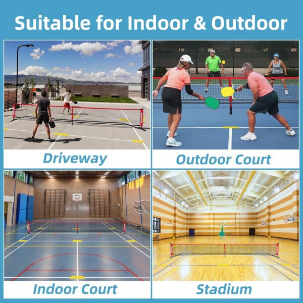 Pickleball Net, 22 FT Pickleball Net for Driveway, Regulation Size Portable Pickle Ball Net for Outdoor Backyard, Steady Metal Frame with Court Marker, Ball Holder, 4 Pickleballs & Carry Bag
