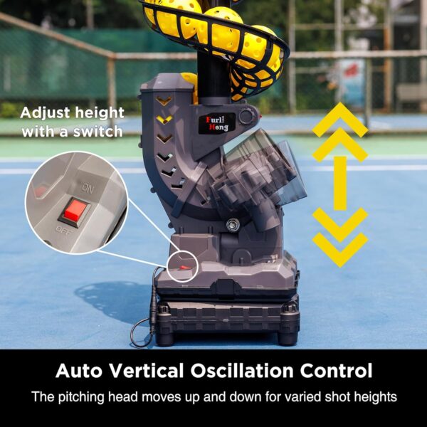 3806PBH Pickleball Machine with Oscillating Base, Adjustable Speed, Auto Swing Launch Port, Battery/AC Powered, Suitable for All Skill Levels