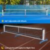 Portable Pickleball Net System with Lockable Wheels, Metal Frame Pickleball Court with LED Light, Regulation Size Net with Durable Carrying Bag, and 4 Pickleball Rackets.