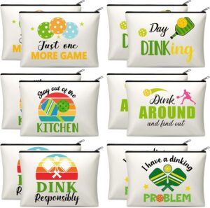Paterr 12 Pieces Dink Ball Makeup Bags Sports Cosmetic Bag Funny Travel Organizer Zipper Pouch Dink Ball Lovers Gifts Christmas Gifts for Women Girls(Classic Style)