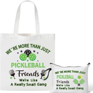 Y1tvei Pickleball Canvas Tote Bag - 2Pcs Pickleball We're More Than Just Friends Cosmetic Tote Bag Set, Reusable Grocery Folding Shopping Bag, Funny Unique Pickleball Gifts for Women Pickleball Lovers