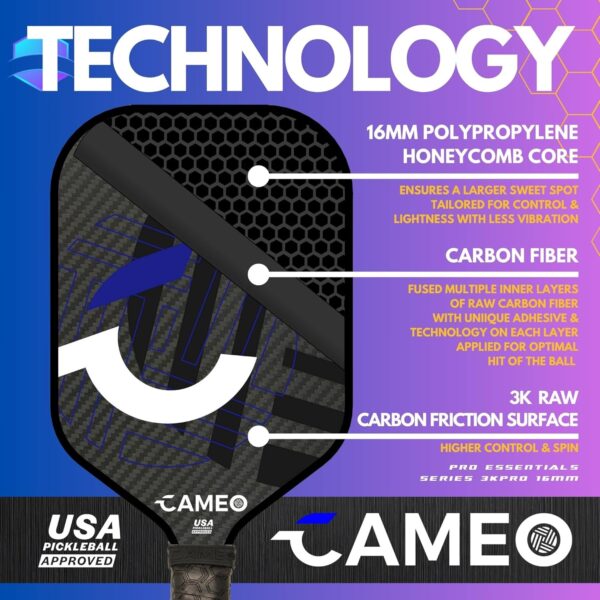 Pickleball Paddles | 3K Graphite Carbon Fiber Pickleball Paddle | 16mm Pickle Ball Paddle | Pickleball Paddles Carbon Fiber Control & Power | Pickleball Racket Pro | USAPA Approved