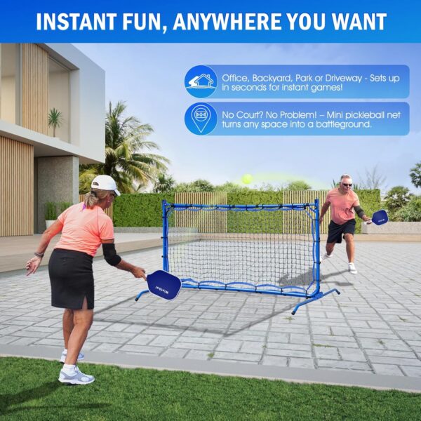 Pickleball Practice Net, Rebounder for Dink Volley Solo Training, Mini Small Pickleball Net for Competitive Game, Portable Convertible Setup for Outdoor Driveway Backyard, Easy Store for Indoor Garage