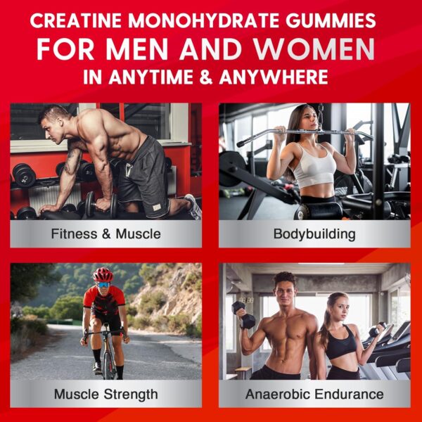Creatine Monohydrate Gummies for Men & Women - Creatine Pre-Workout Gummies with Taurine & Vitamin B6 B12 for Maximum Strength, Muscle, Energy, Endurance & Focus, Organic, Vegan - 120 Count