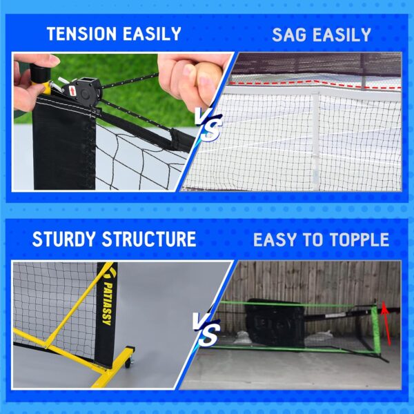 Pickleball Net Set with Wheels and Pickleball Court Marking Kit 22 FT Regulation Size Portable Pickleball Nets with Net Tension Adjuster, 8 Sandbags for Outdoor Indoor Driveway