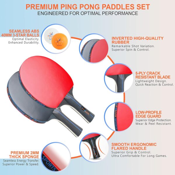 Ping Pong Paddles Set of 4 Rackets, 8 Balls & 1 Carrying Case. This Remarkable Table Tennis Set is The Perfect Solution for 4-Player and 2-Player Indoor and Outdoor Tournaments and Recreational Games