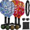 Pickleball Paddles Set of 4 with 4 Premium 9-Ply Basswood Paddles & 4 Pickleballs & 2 Handle Grips Tape & 2 Pickleball Belts & Carry Bag for Beginners Men Women Adults(New Version)